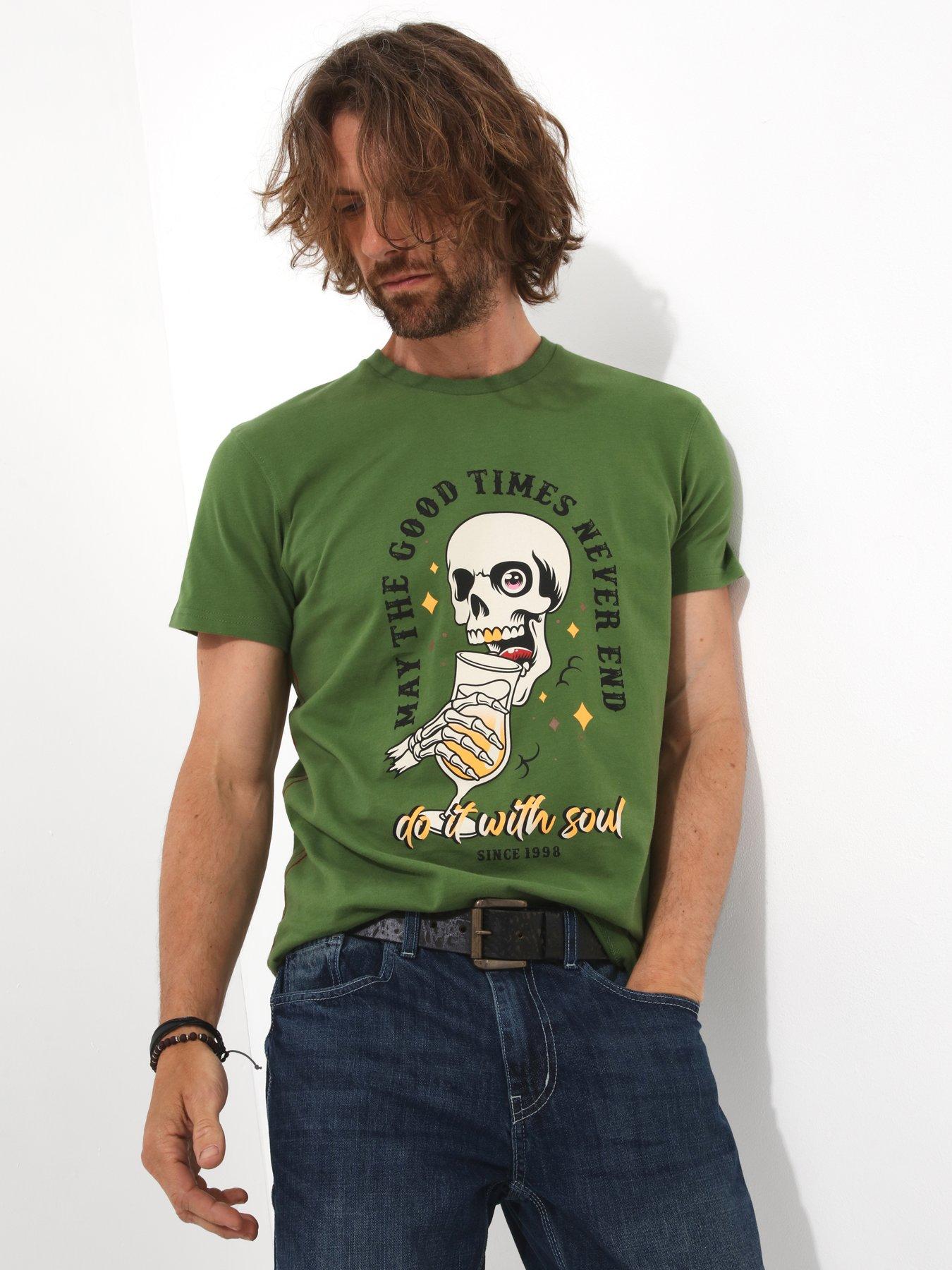 Scary Skull And Stylish Letter Print Boys Creative T Shirt Casual