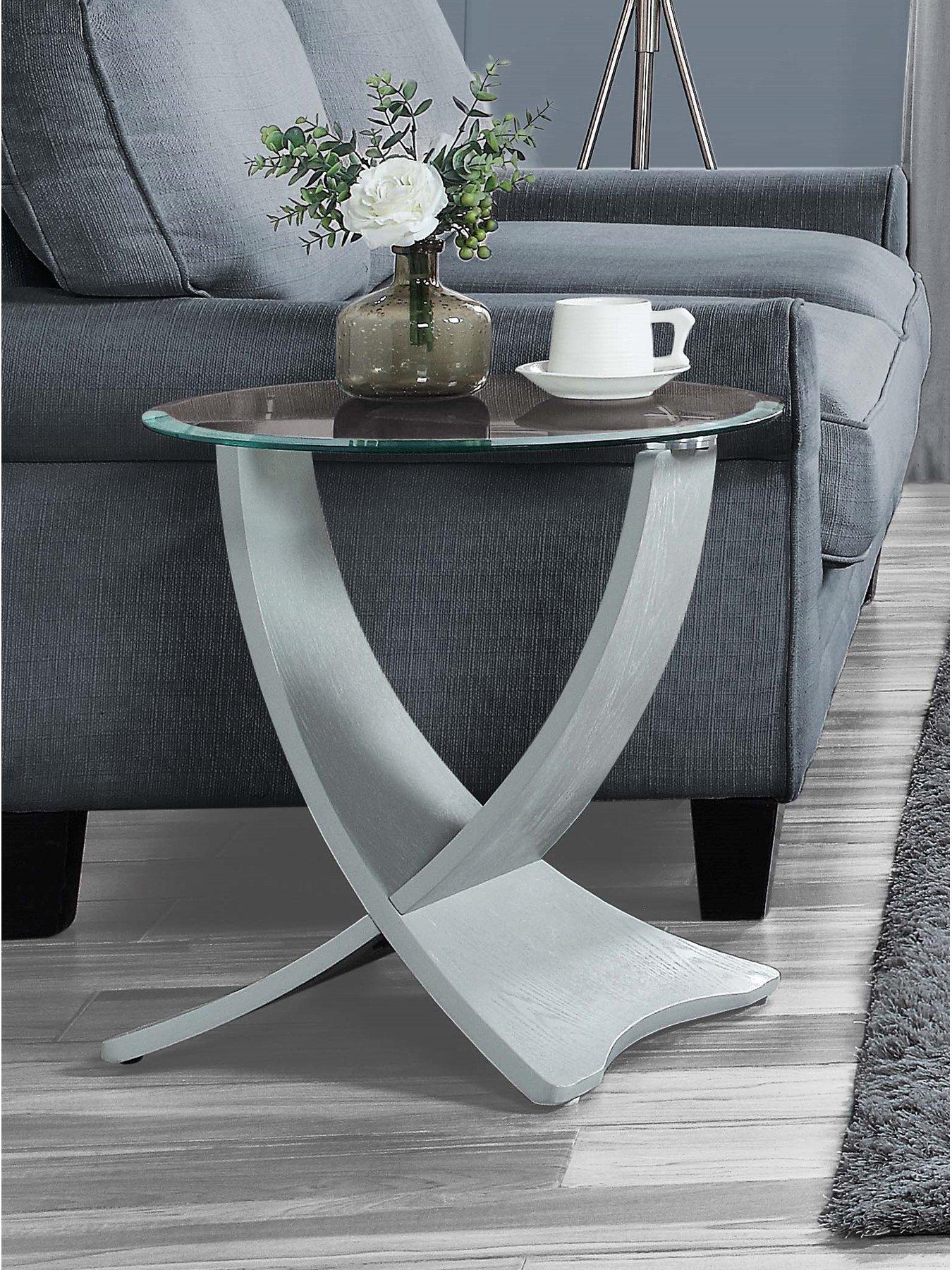 undefined Siena Glass Side Table - Real Wood Veneer