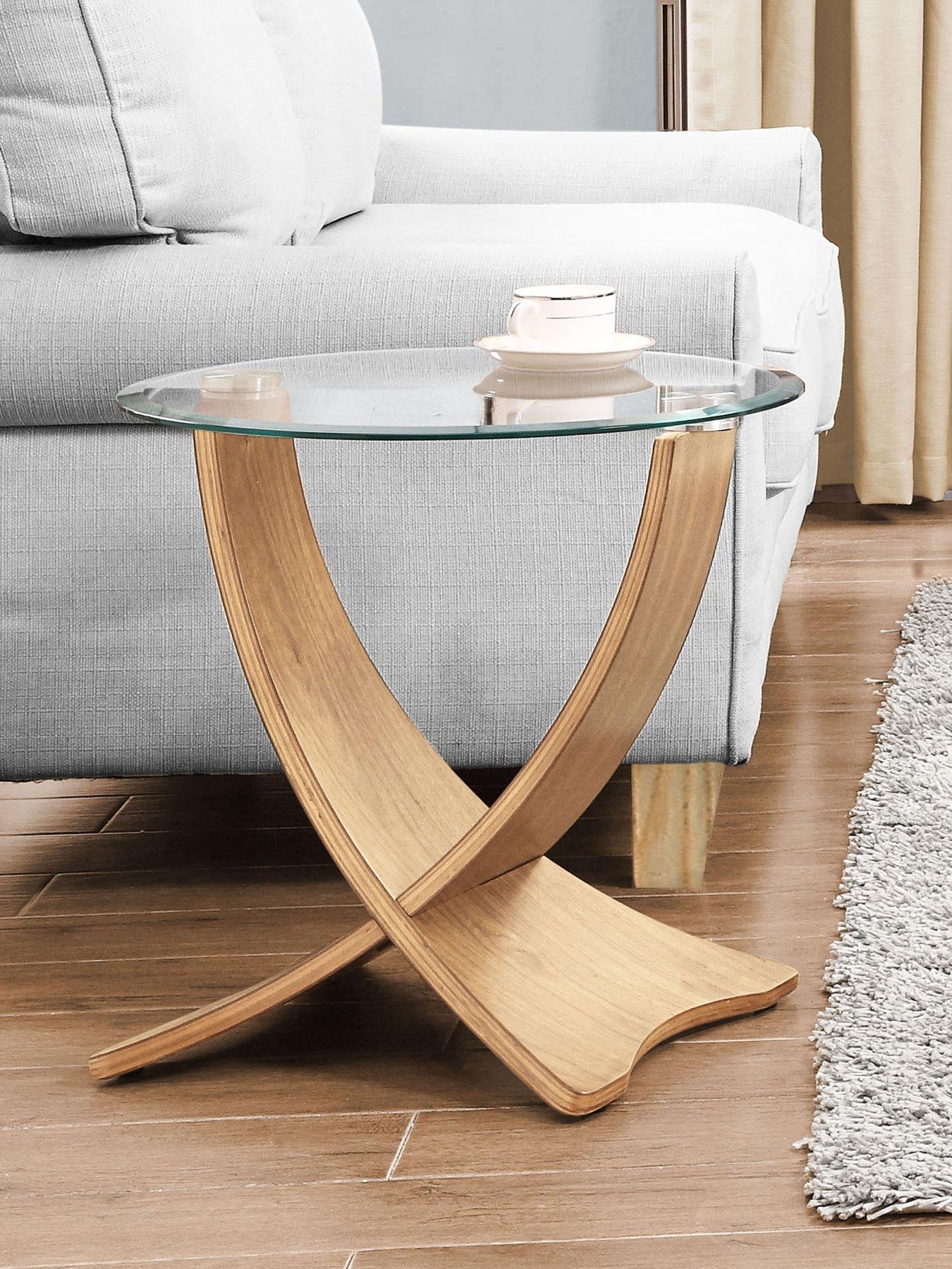undefined Siena Glass Side Table - Real Wood Veneer