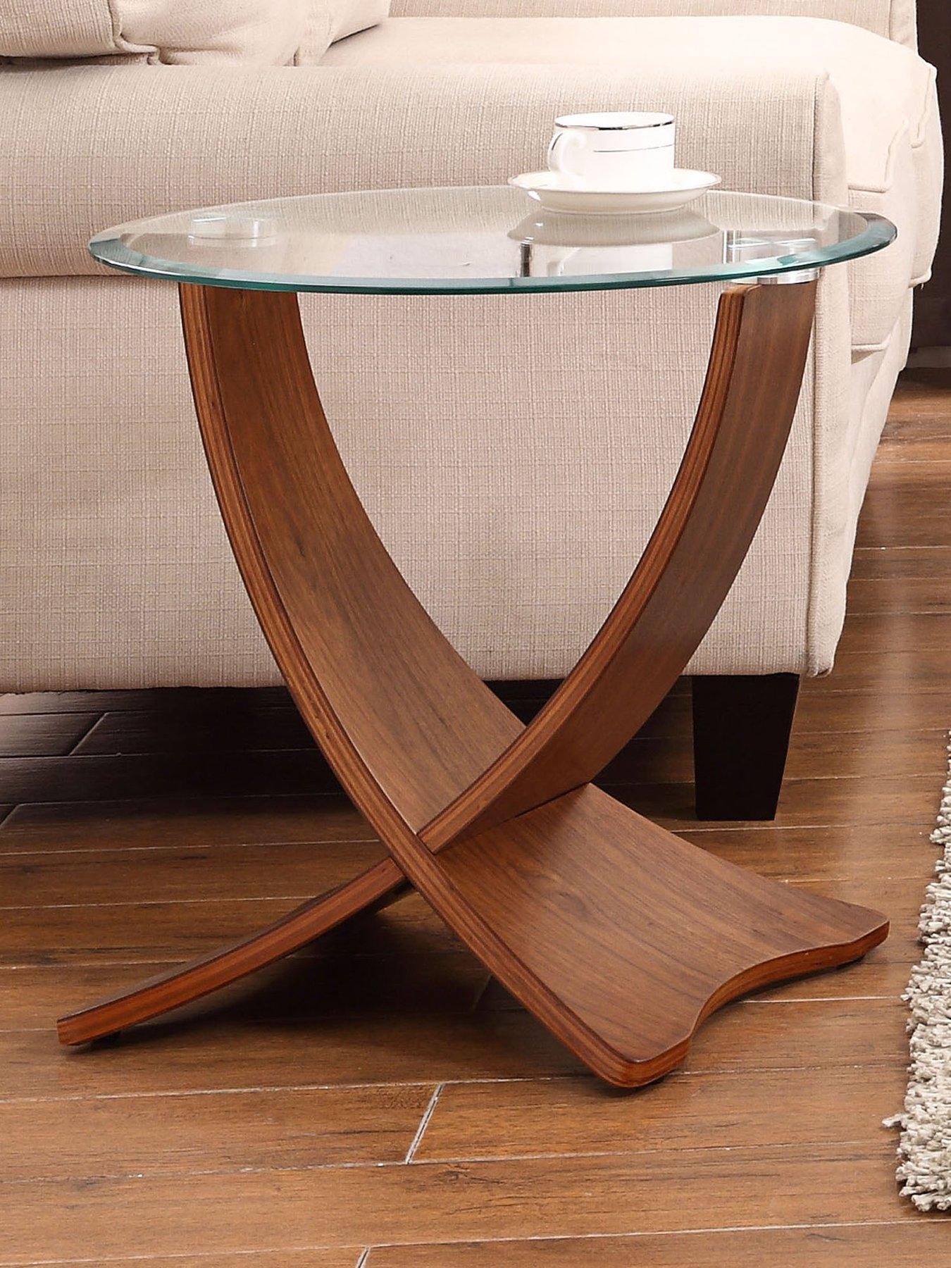 undefined Siena Glass Side Table - Real Wood Veneer