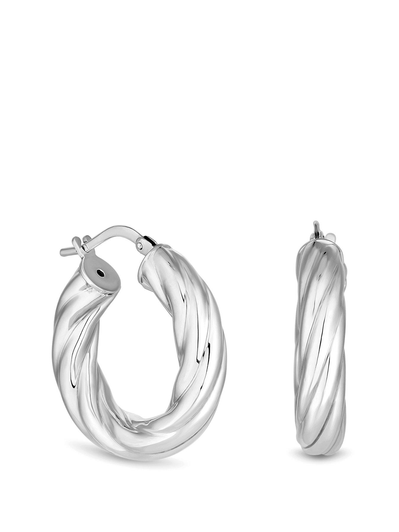 Product photograph of Simply Silver Simply Silver Sterling Silver 925 Chubby Polished Twist Hoop Earrings from very.co.uk