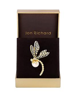 jon richard gold plated dragonfly and pearl brooch - gift boxed