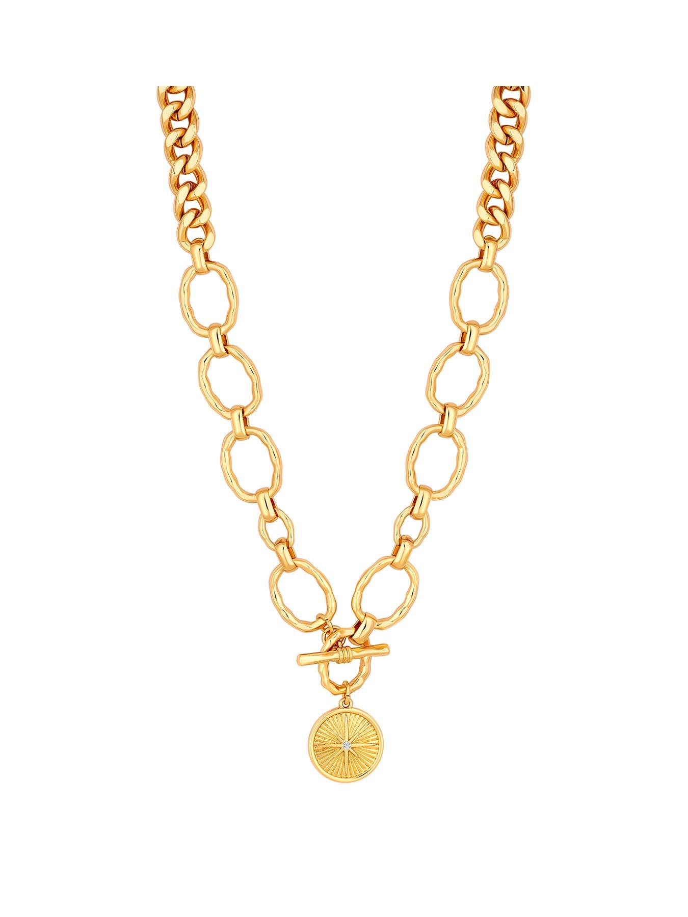 Mood Gold Textured Lariat Chain Medallion Necklace | Very.co.uk