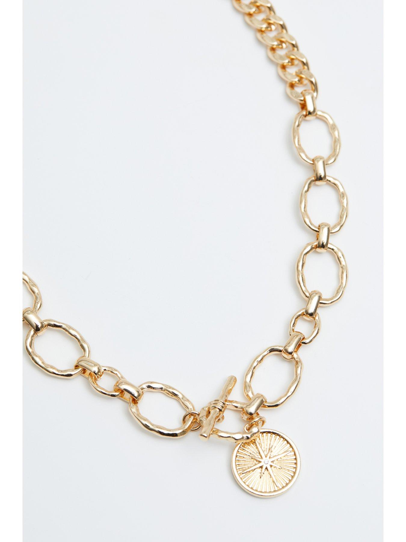 Mood Gold Textured Lariat Chain Medallion Necklace | Very.co.uk