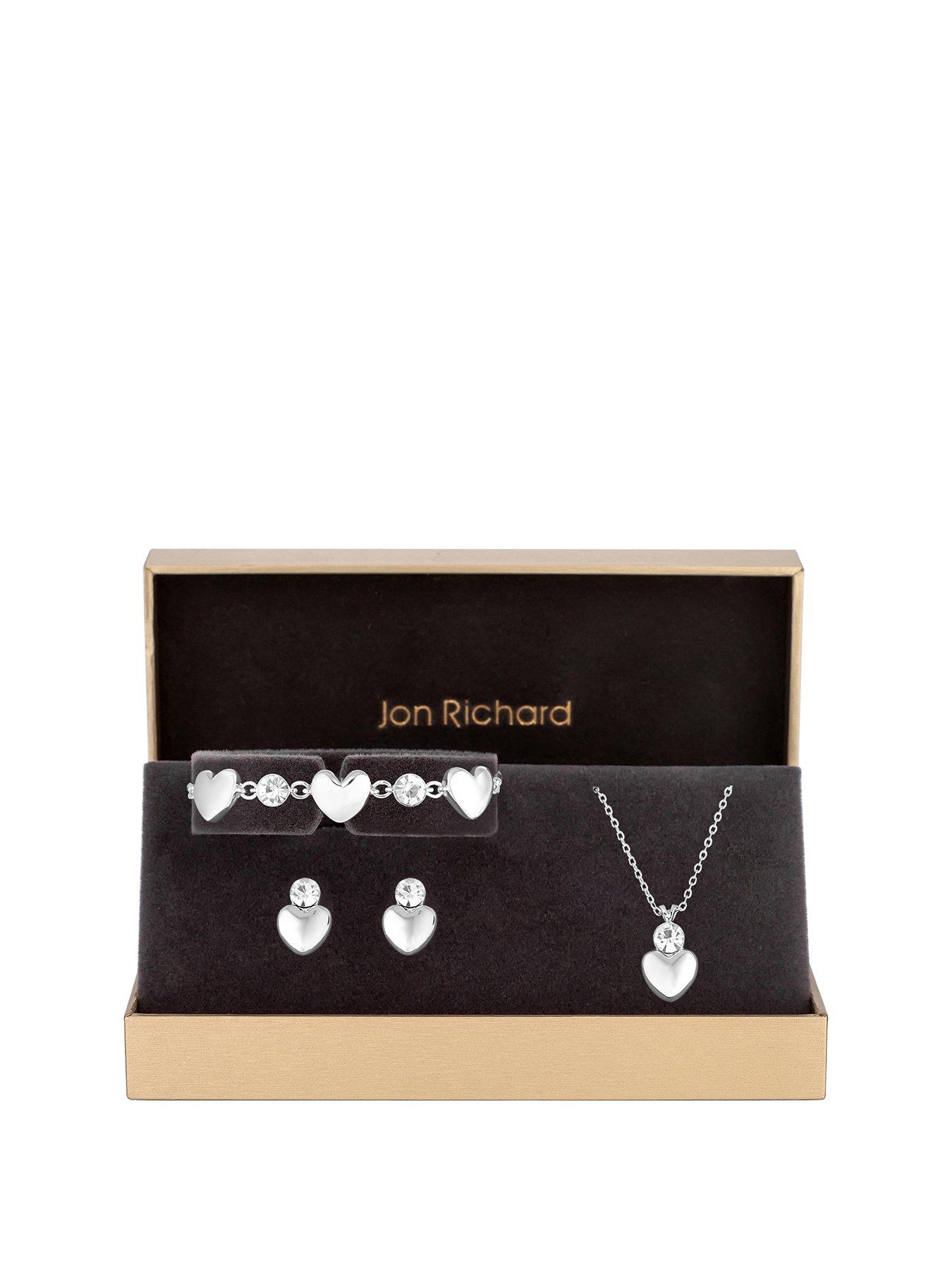 Product photograph of Jon Richard Silver Plated And Polished Heart Trio Set - Gift Boxed from very.co.uk