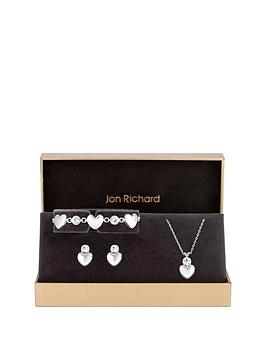 jon richard silver plated and polished heart trio set - gift boxed