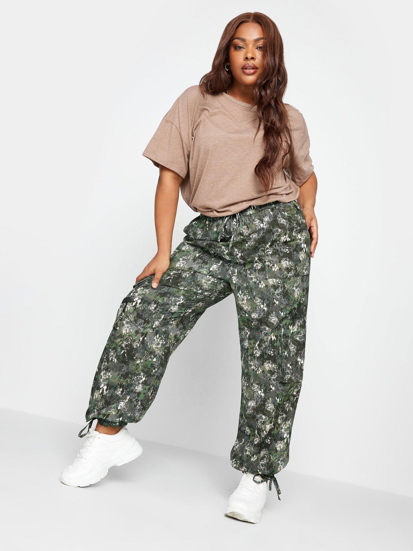 Girls Light Grey Cotton Camo Cargo Cuffed Trousers