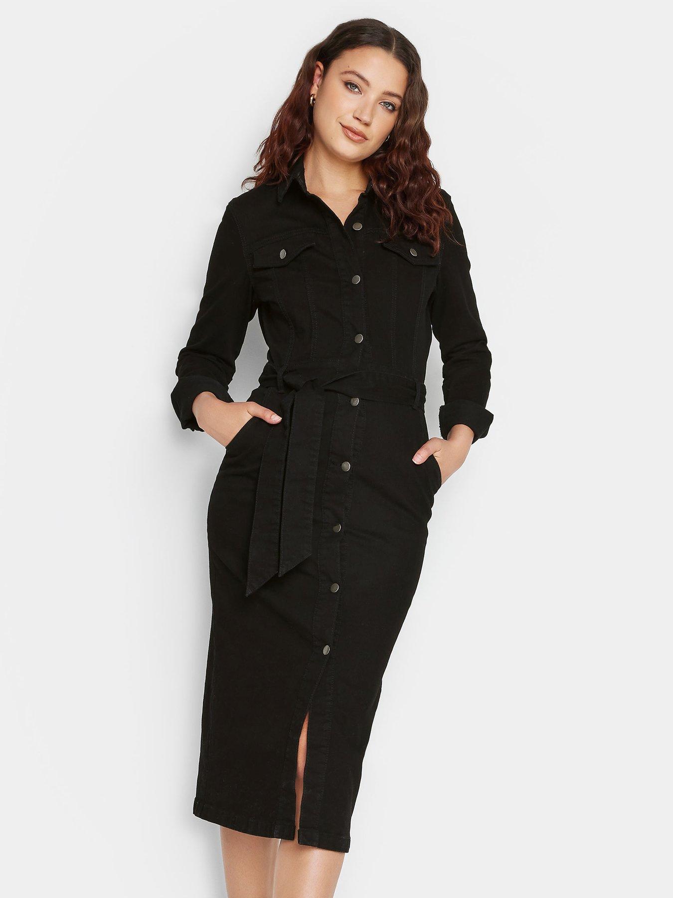 Black Denim Button Through Dress