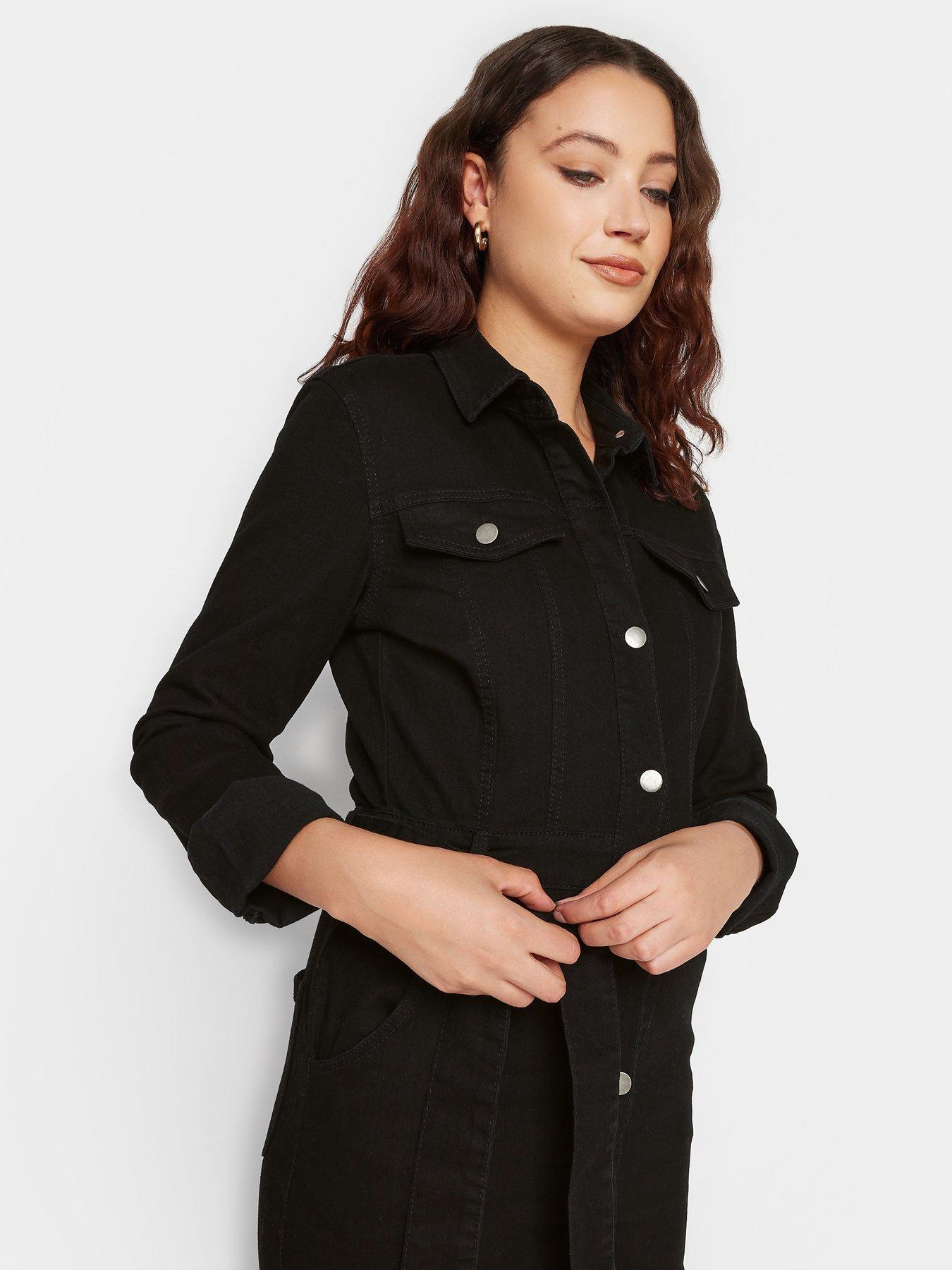 Long Tall Sally Black Denim Button Through Dress Very