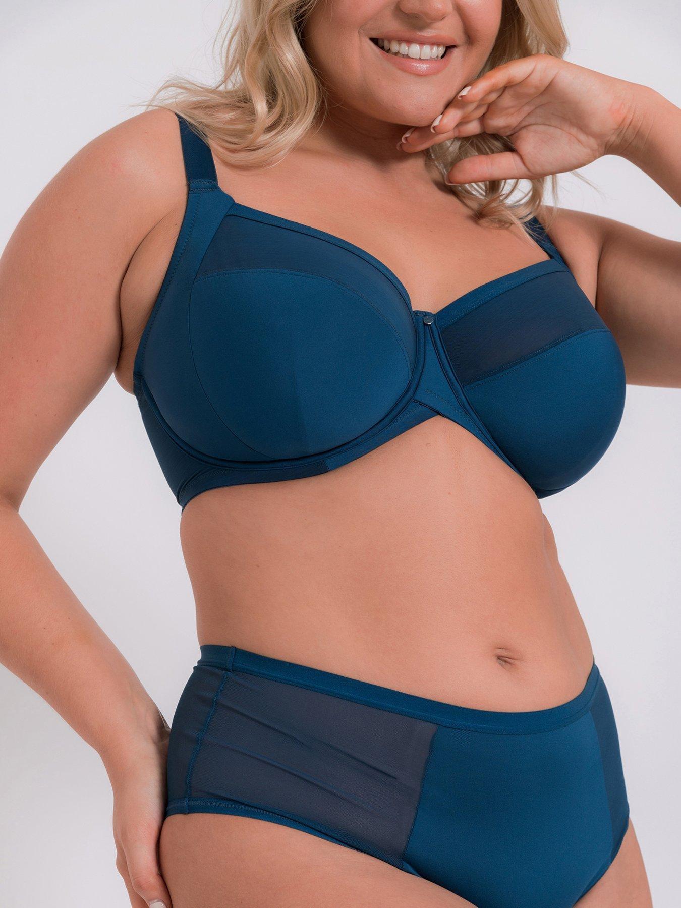We Are We Wear Fuller Bust geo lace non padded balconette bra in blue