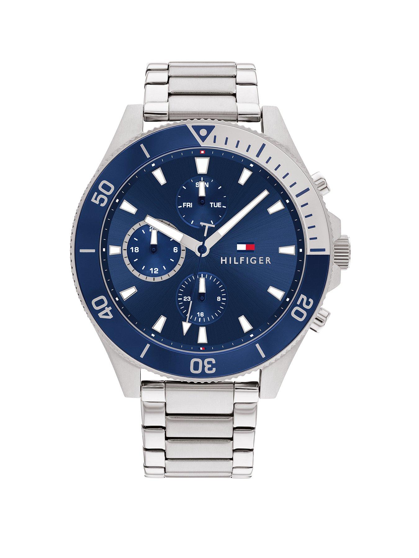 Product photograph of Tommy Hilfiger Blue Multi Dial Stainless Steel Mens Bracelet Watch from very.co.uk