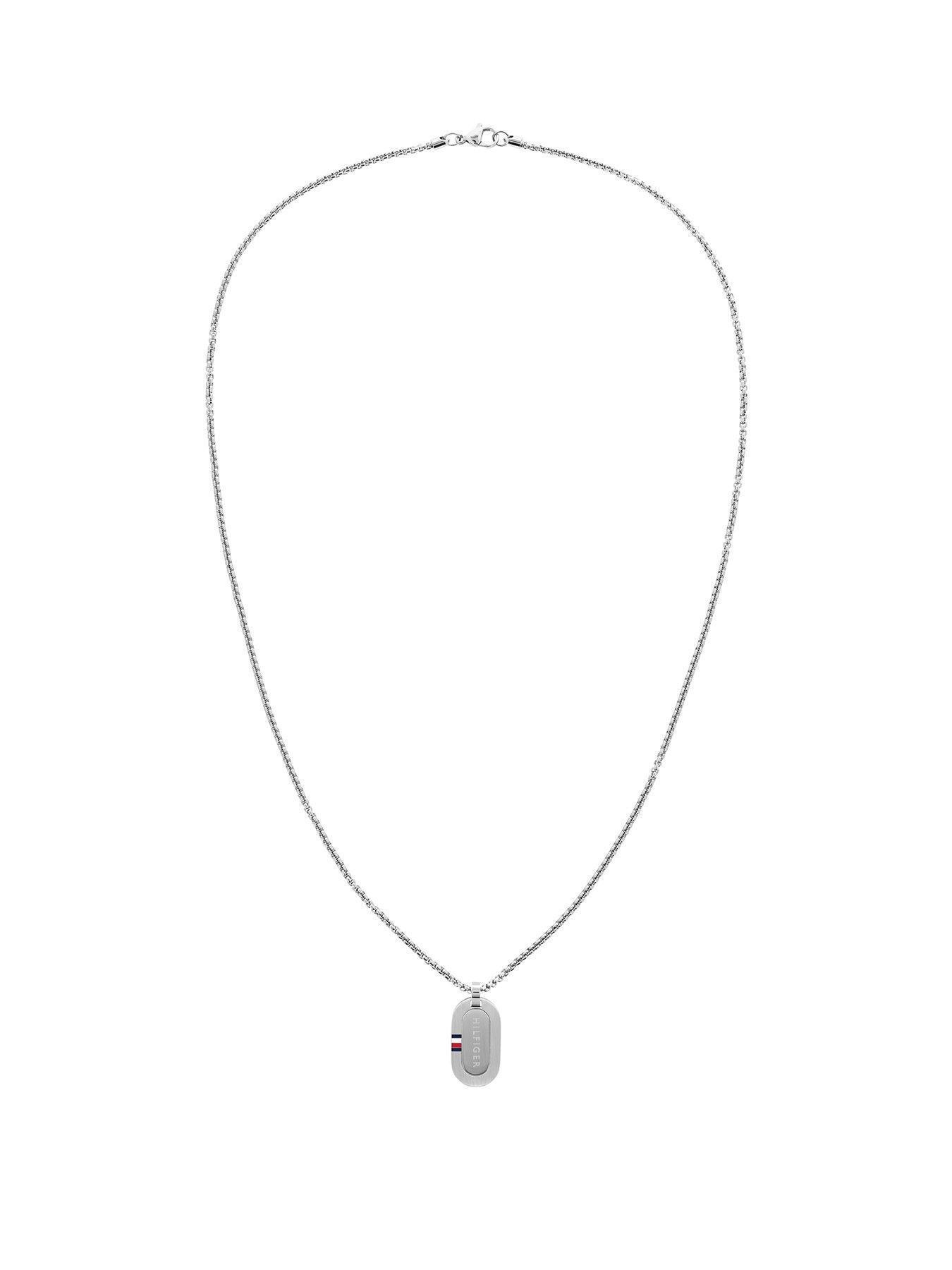 Product photograph of Tommy Hilfiger Logo Dog Tag Necklace from very.co.uk