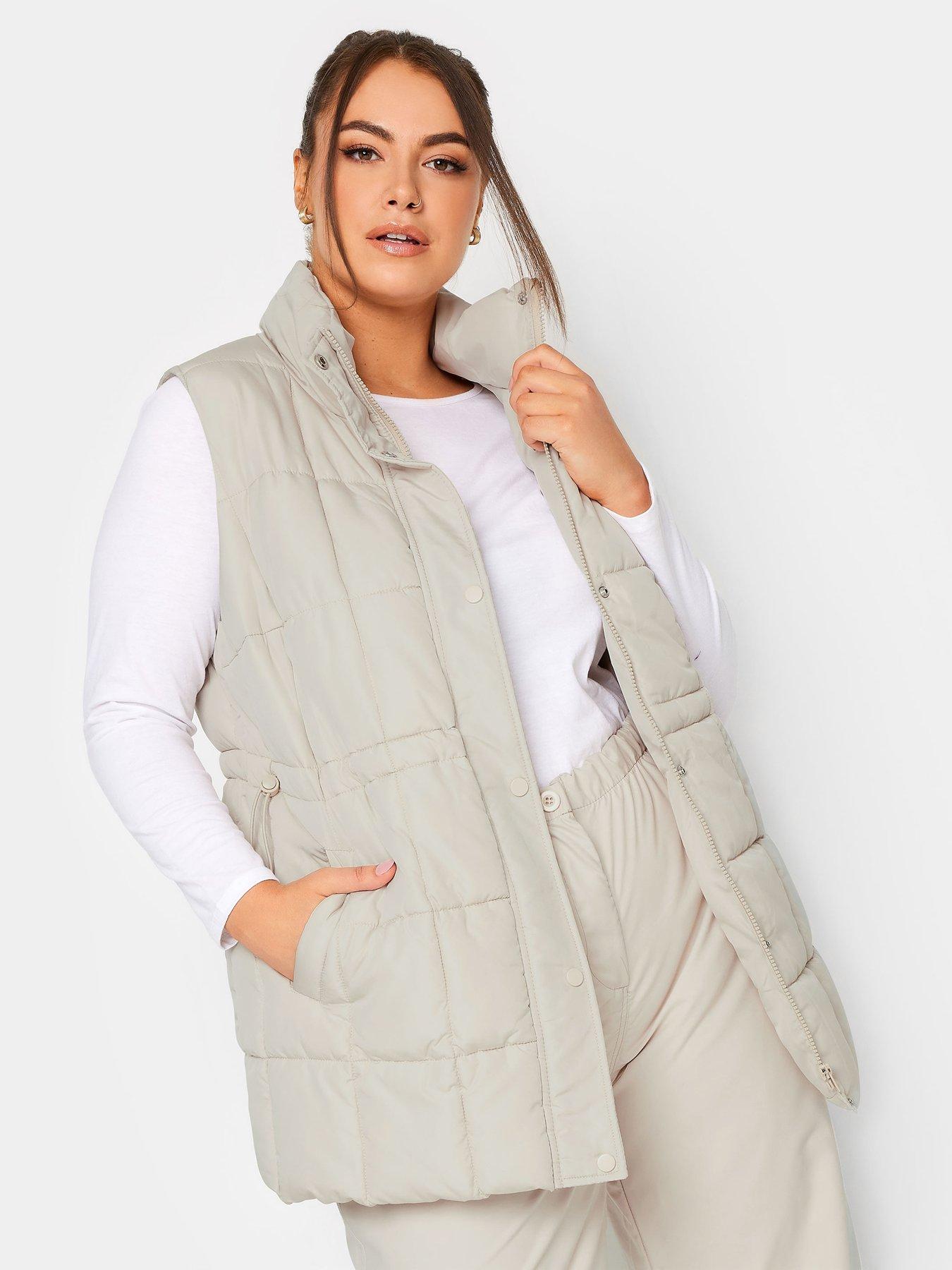 YOURS Curve Brown Quilted Longline Hooded Gilet