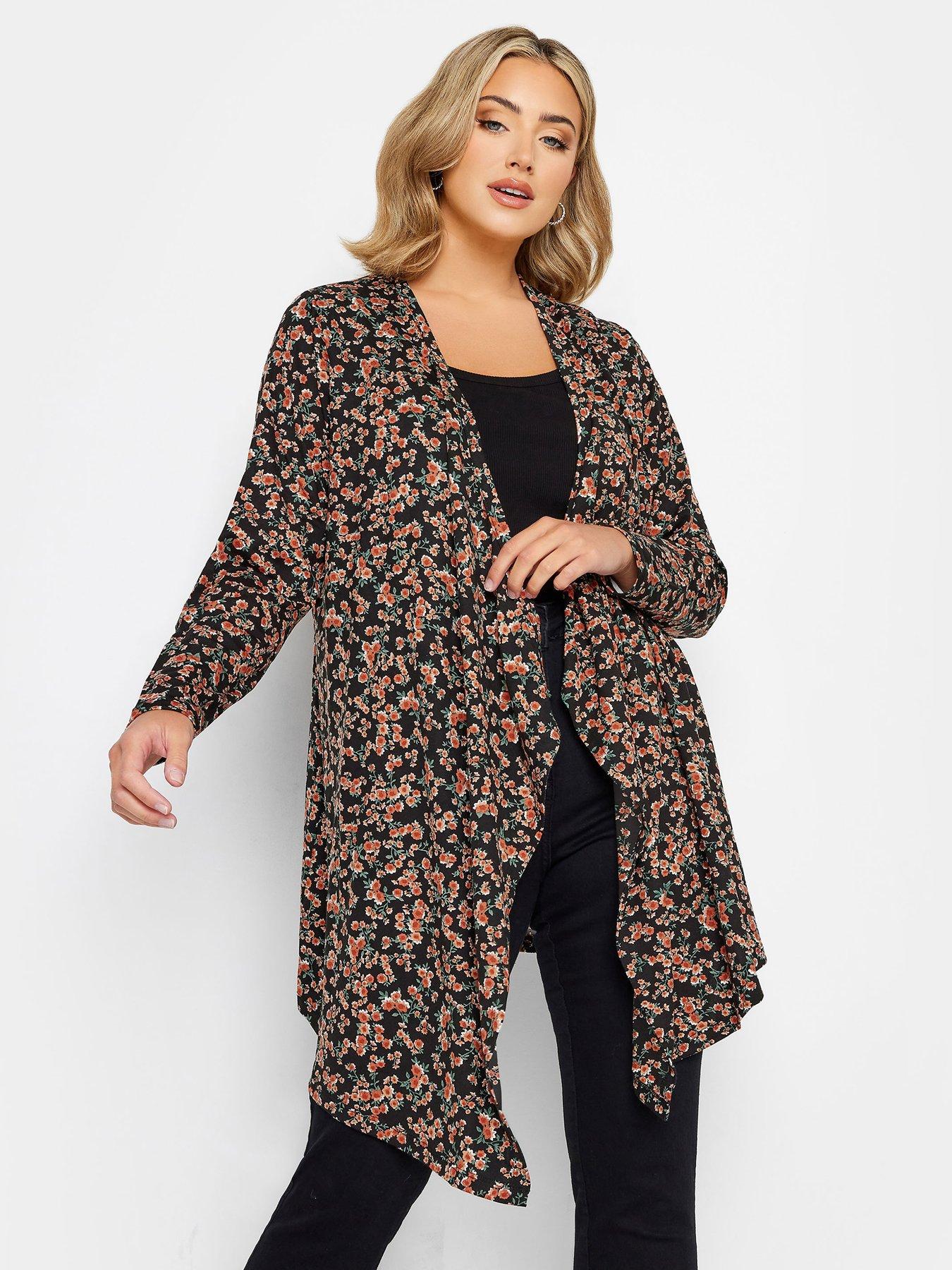 Yours Waterfall Cardigan Rust Ditsy