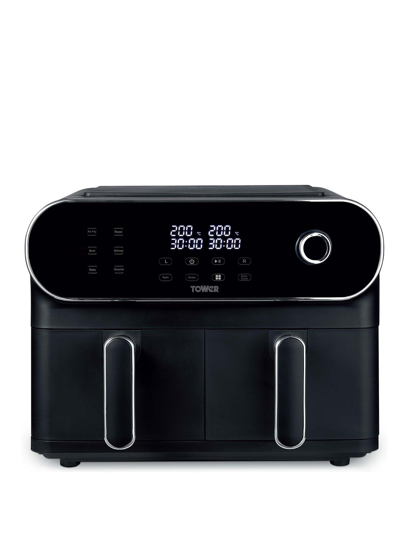 T17144 Vortx 10.4L Duo Basket Air Fryer with Smart Finish, 1700W, Black  with Chrome Accents