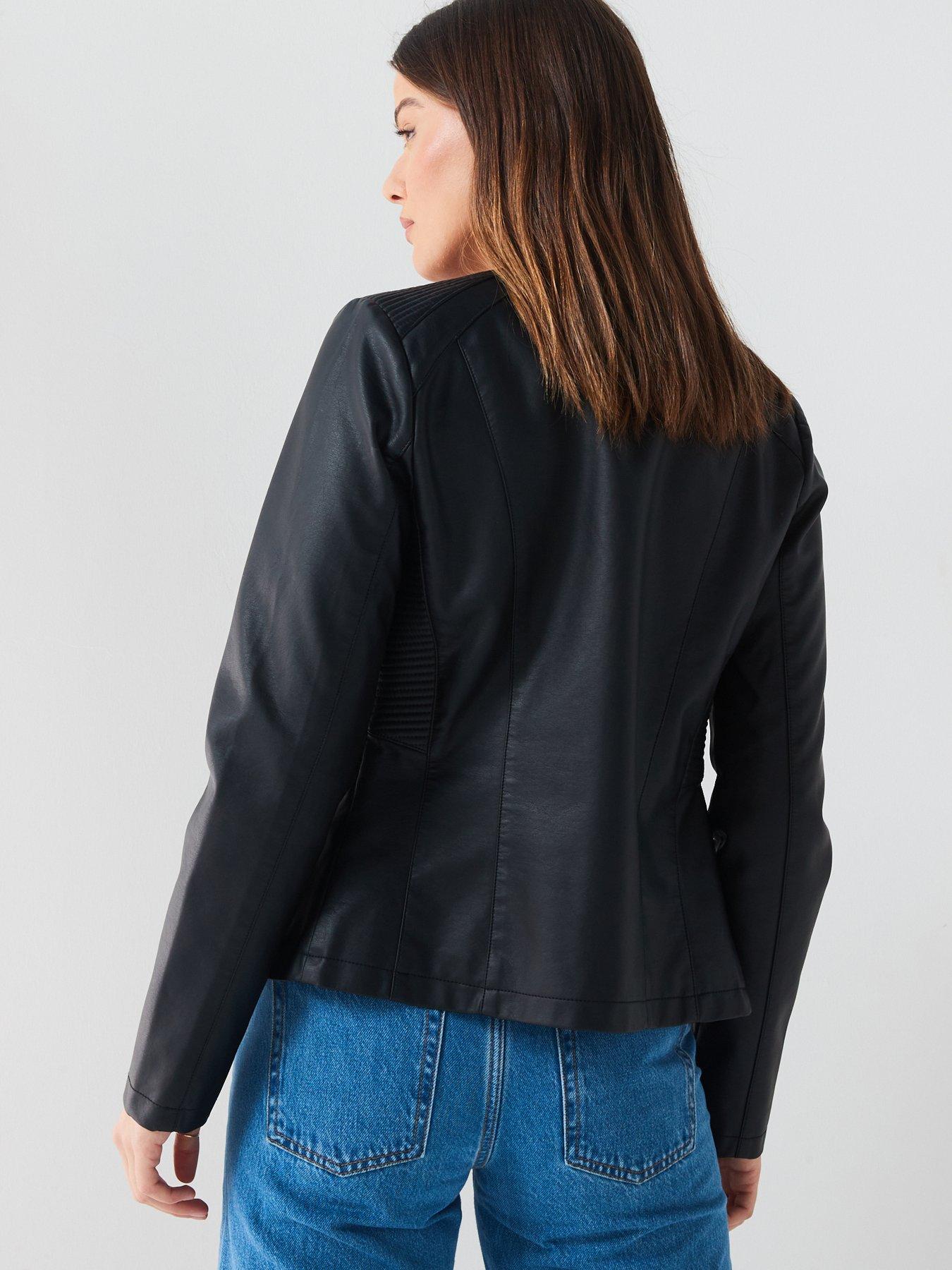 V by Very New Faux Leather Stitch Jacket - Black | Very.co.uk