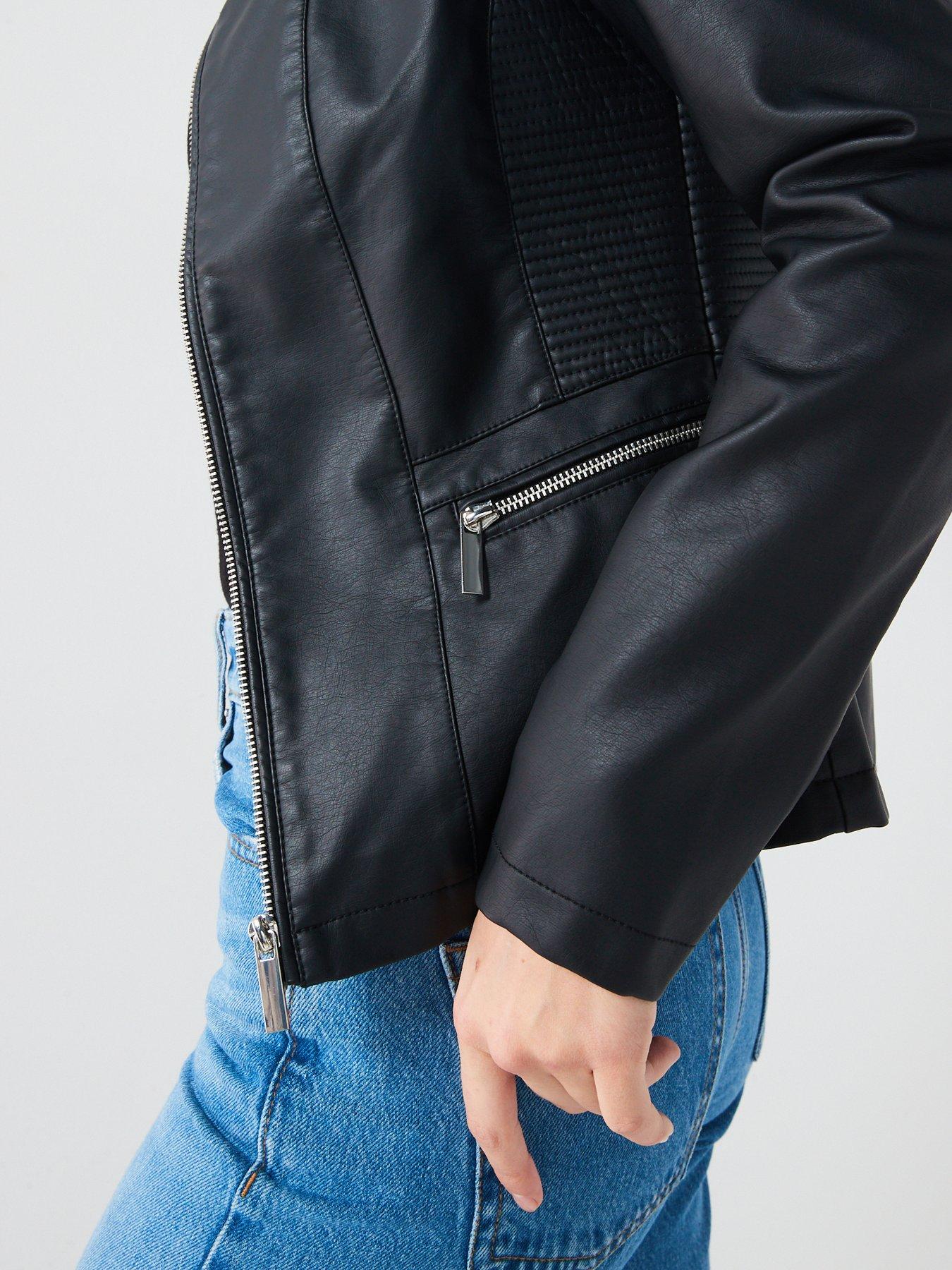 Image 4 of 6 of V by Very New Faux Leather Stitch Jacket - Black
