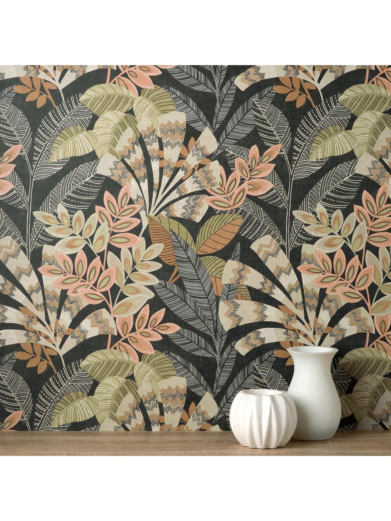 Product photograph of Crown Asha Wallpaper - Black from very.co.uk