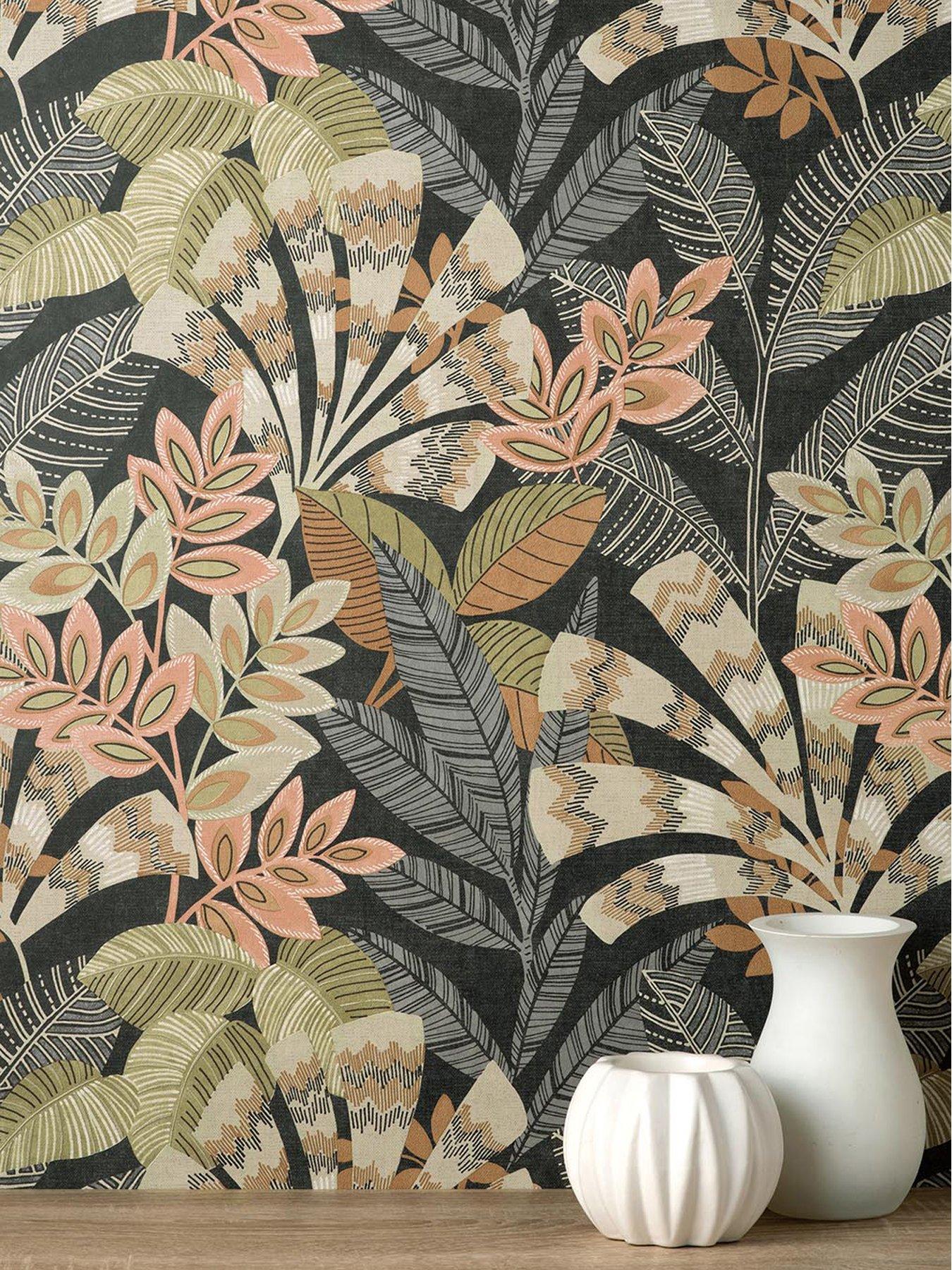 Product photograph of Crown Asha Wallpaper - Black from very.co.uk