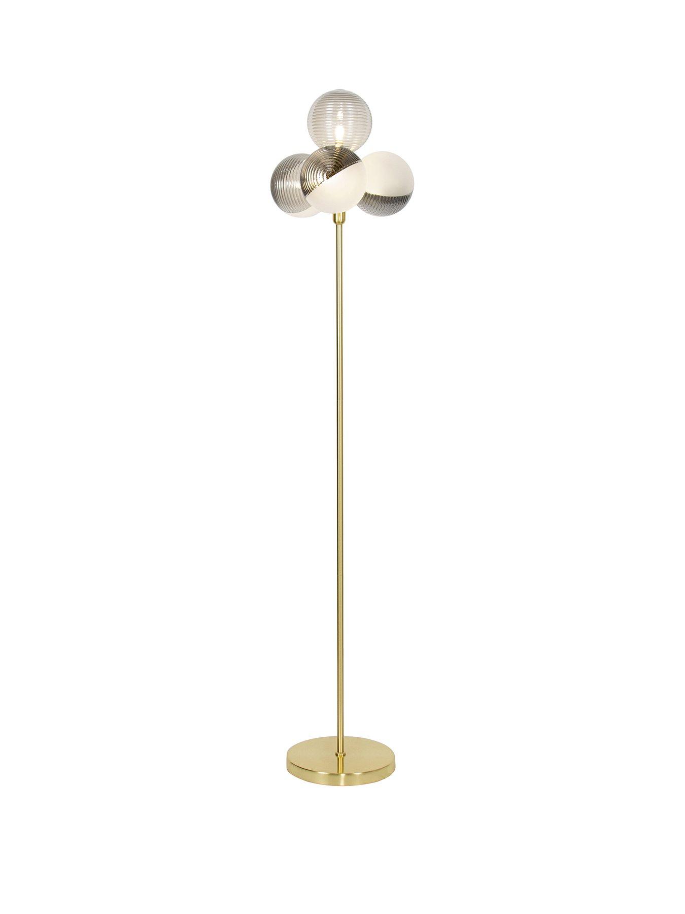 Bhs Emile 4 Light Floor Lamp Brass/Smoke/Opal