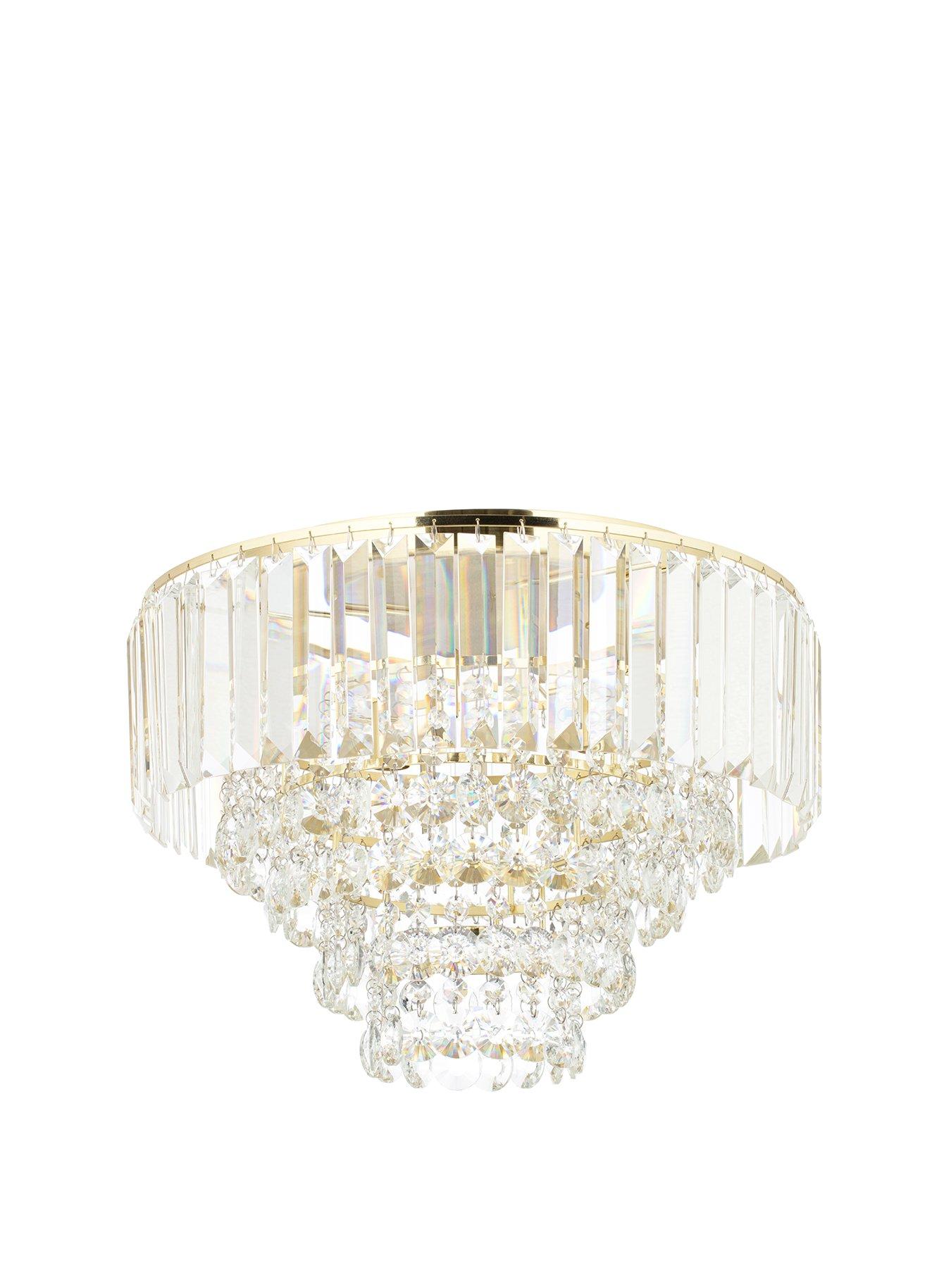 BHS Paladina Flush Ceiling Light - Satin Brass/clear