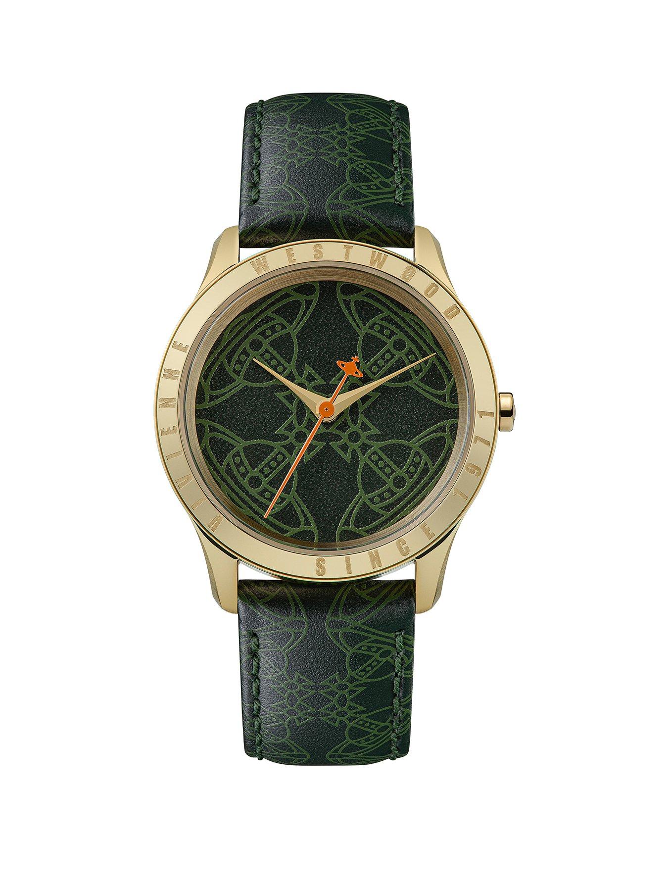 Product photograph of Vivienne Westwood Green Orb Dial Green Strap Watch from very.co.uk