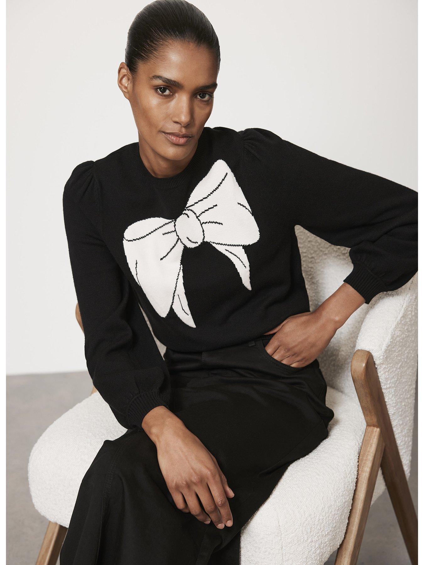Mint Velvet Neutral Bow Graphic Jumper | very.co.uk
