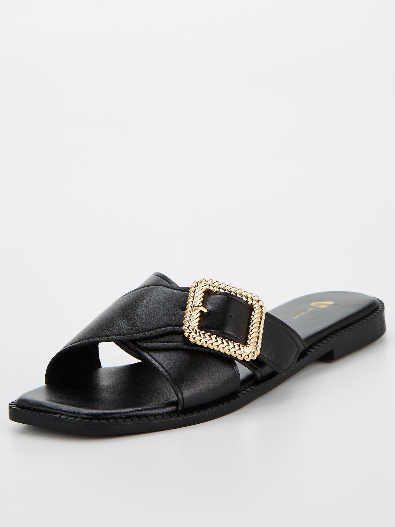 Image 1 of 6 of V by Very Wide Fit Cross Strap Flat Sandal - Black