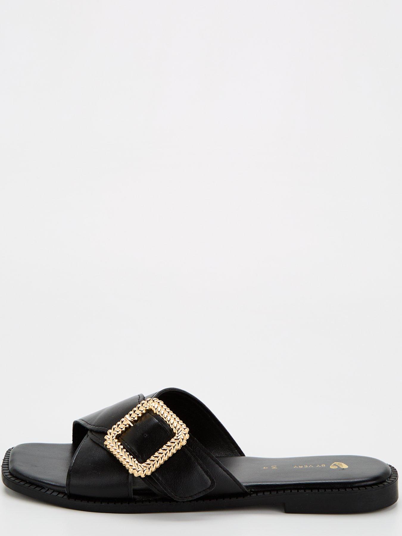 Image 2 of 6 of V by Very Wide Fit Cross Strap Flat Sandal - Black