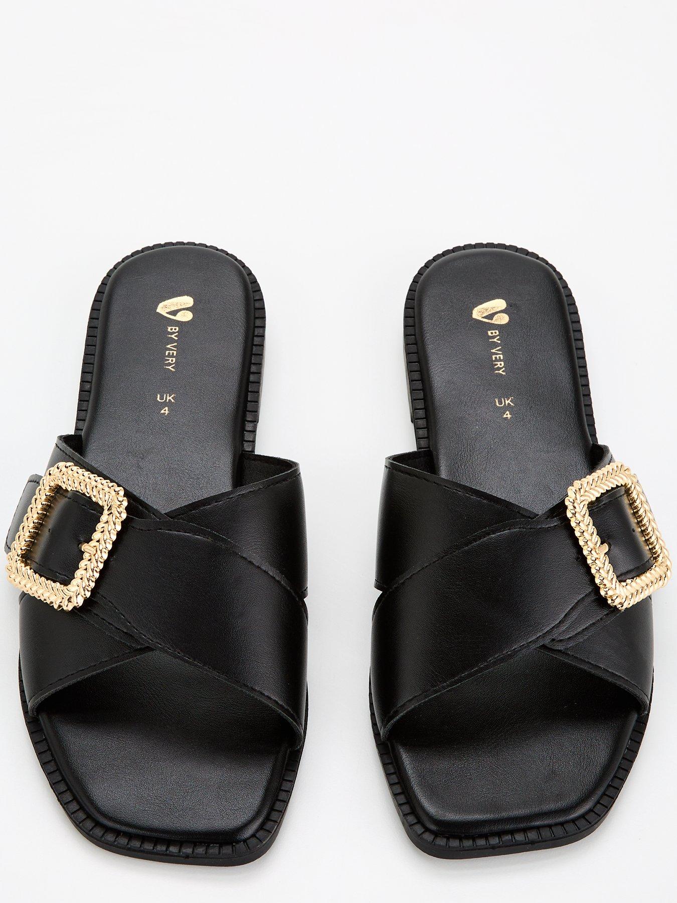 Image 4 of 6 of V by Very Wide Fit Cross Strap Flat Sandal - Black