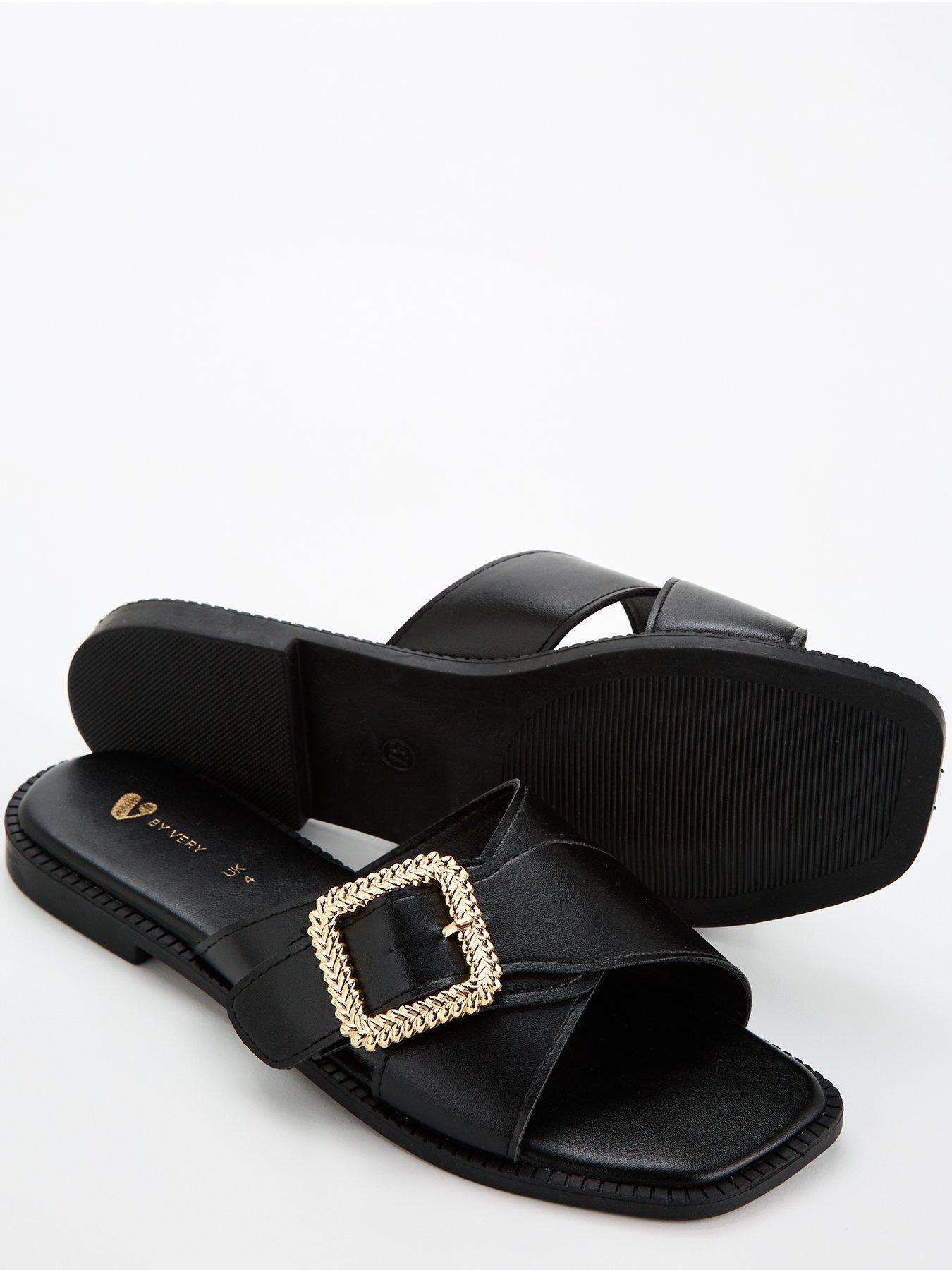Image 5 of 6 of V by Very Wide Fit Cross Strap Flat Sandal - Black