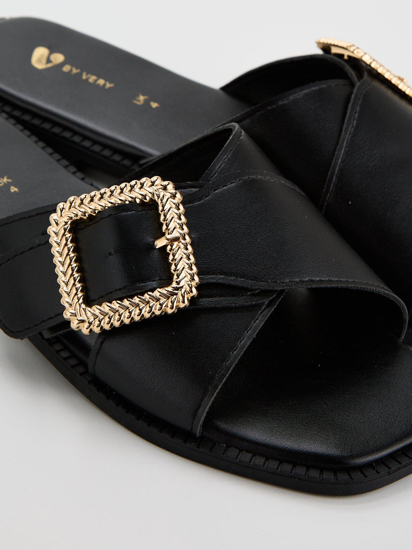 Image 6 of 6 of V by Very Wide Fit Cross Strap Flat Sandal - Black