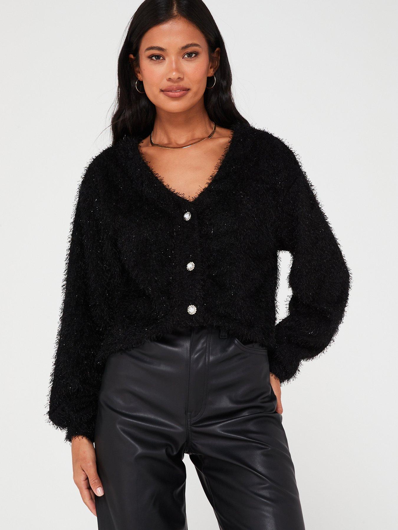 Black clearance lurex cardigan