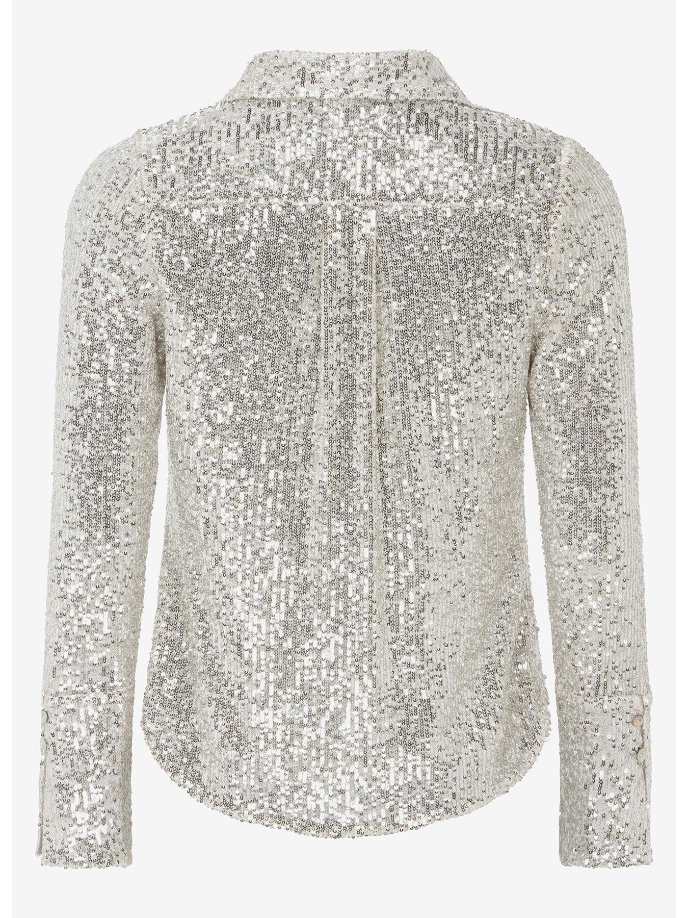 Mint Velvet Champagne Sequin Shirt, Natural Cream