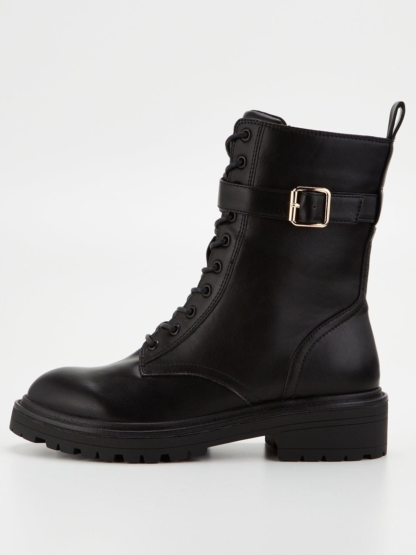 V by Very Lace Up Boot Black Very