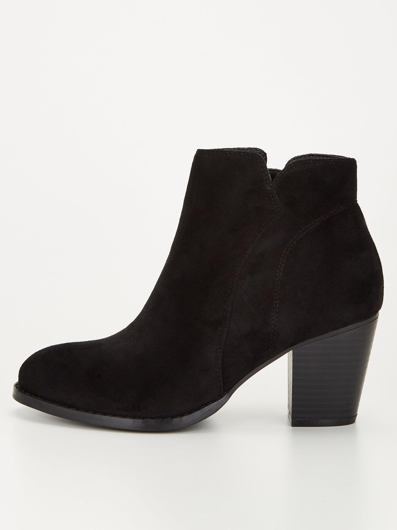 Wide Fit Block Heel Ankle Boot Black