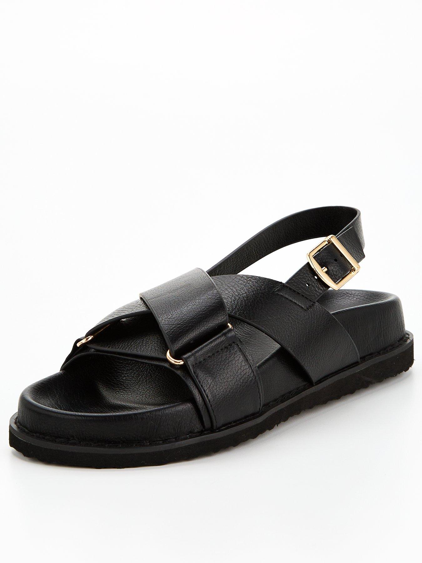 V By Very Cross Strap Chunky Flat Sandal - Black