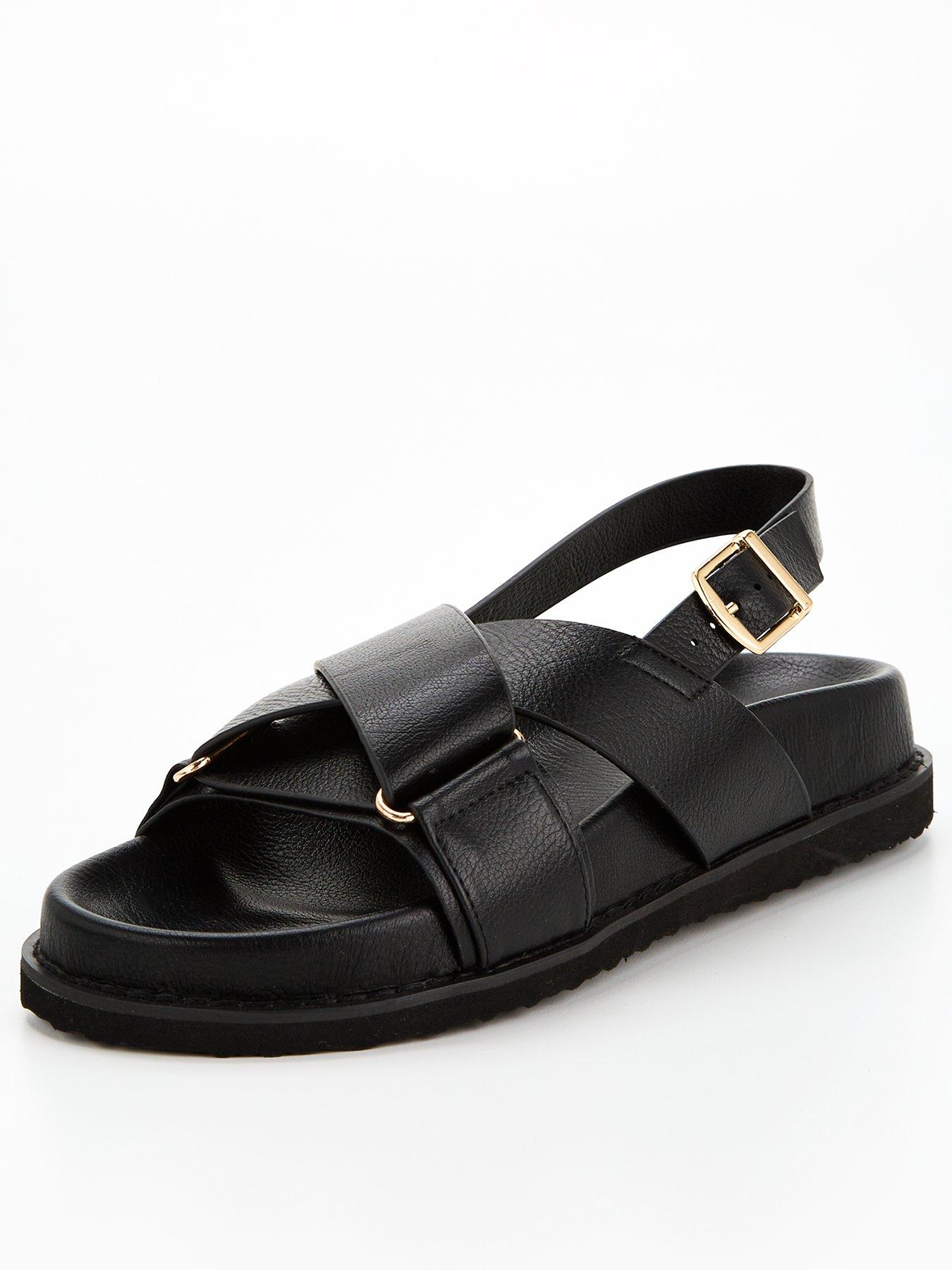 Fancy black hot sale flat sandals