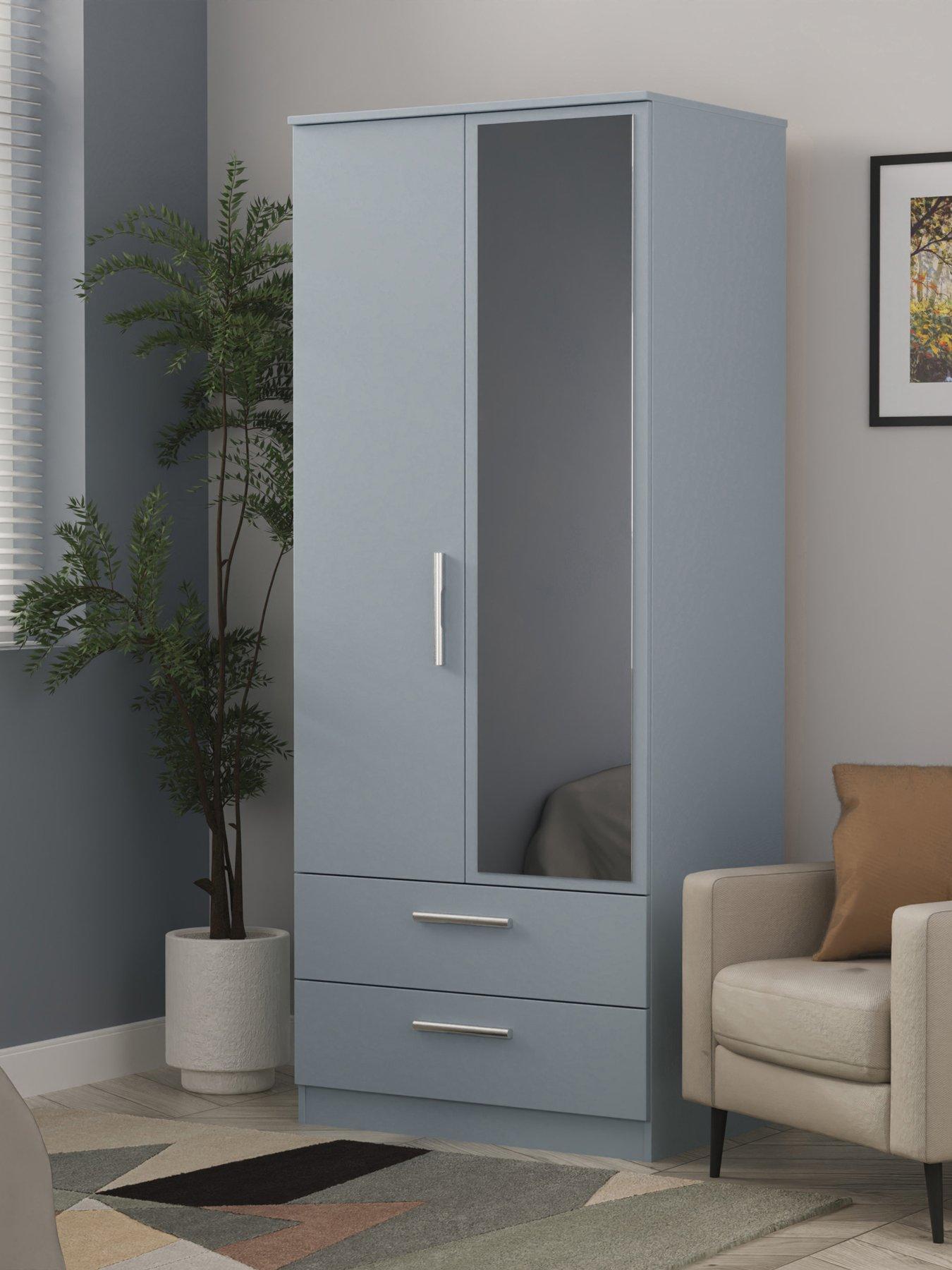 Product photograph of Swift Logan Ready Assembled 2 Door 2 Drawer Mirrored Wardrobe - Blue from very.co.uk