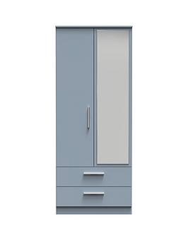 Product photograph of Swift Logan Ready Assembled 2 Door 2 Drawer Mirrored Wardrobe - Blue from very.co.uk