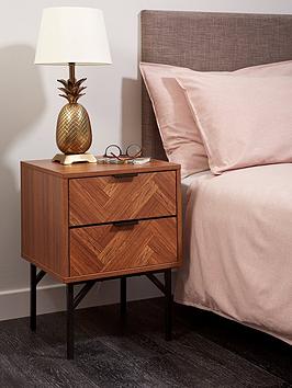 Product photograph of Lloyd Pascal Chevron 2 Drawer Bedside Table With Metal Legs from very.co.uk