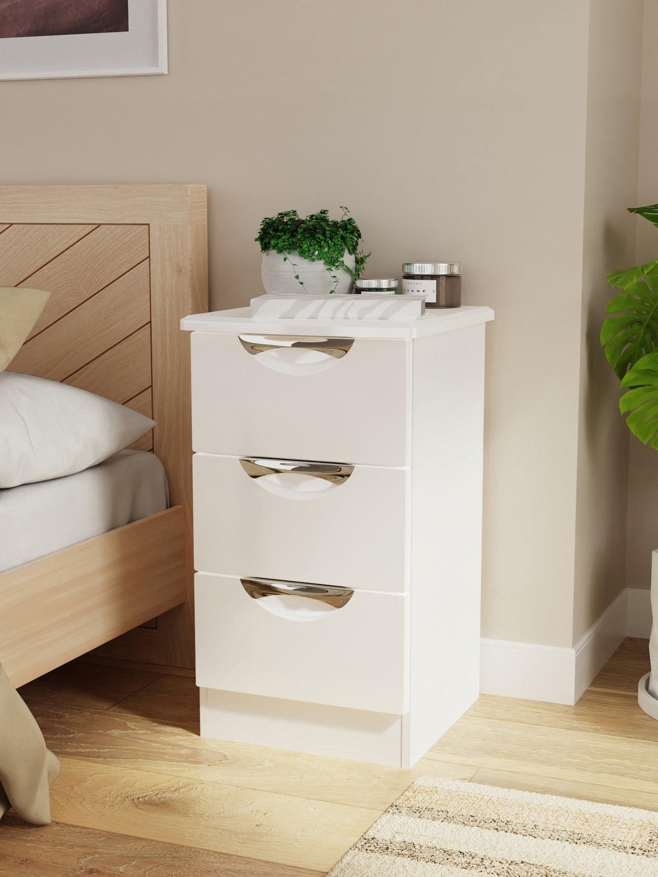 Swift Alva Ready Assembled 3 Drawer Gloss Bedside Chest - White