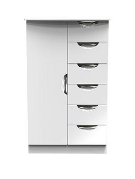 Product photograph of Swift Alva Ready Assembled 1 Door 6 Drawer Gloss Compact Midi Wardrobe - White from very.co.uk
