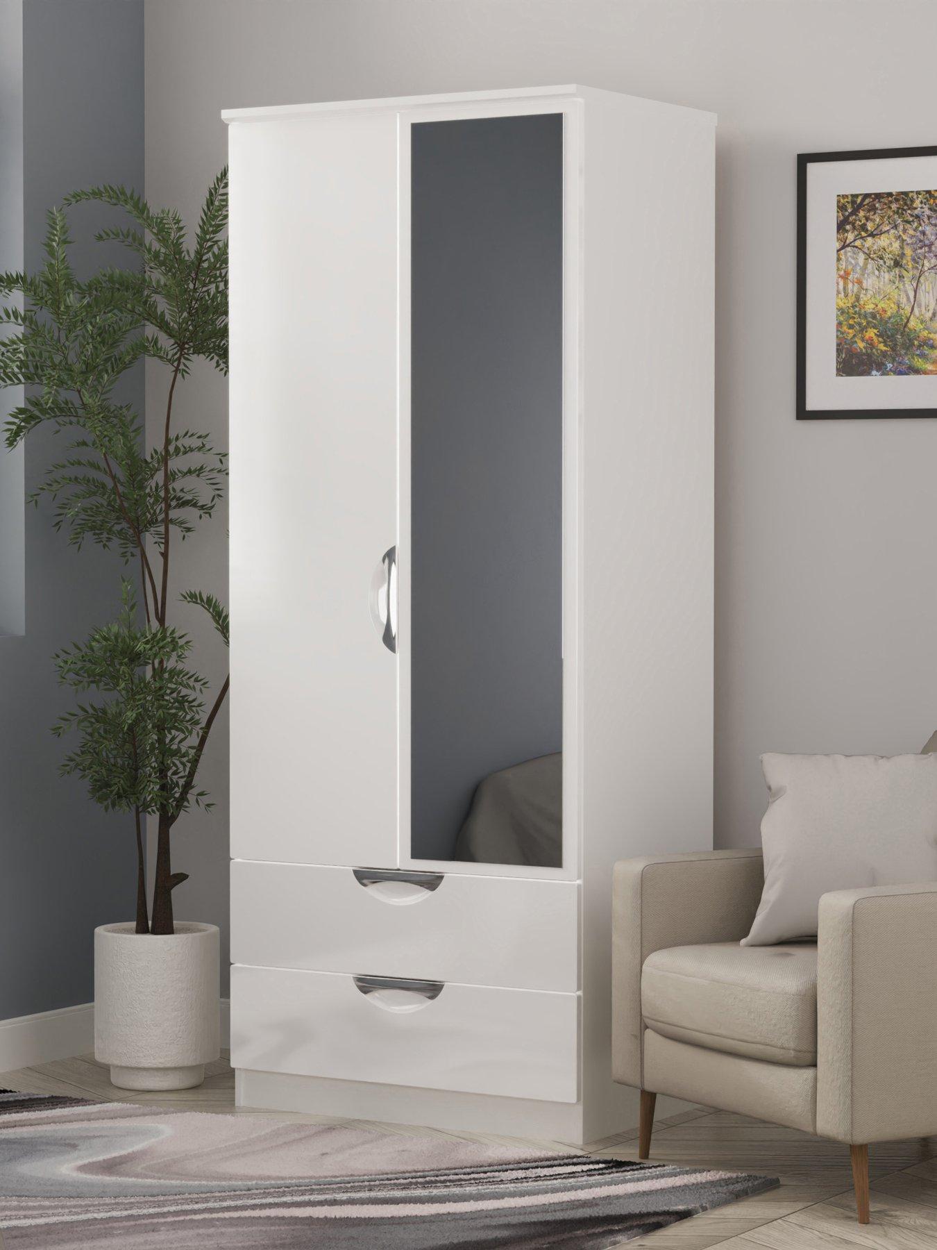 Image 1 of 2 of SWIFT Alva Ready Assembled 2 Door, 2 Drawer Gloss Mirrored Wardrobe - White