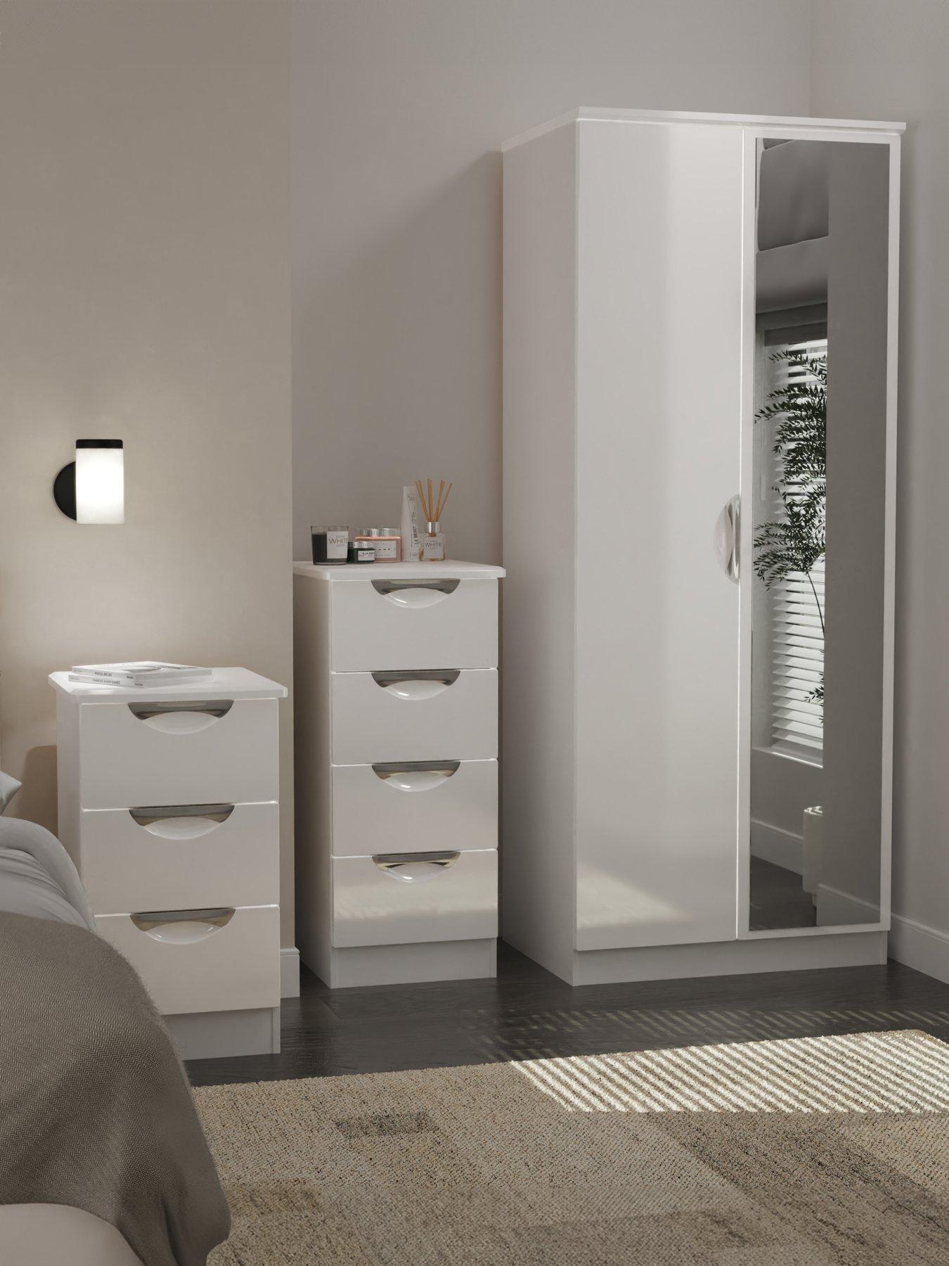 Product photograph of Swift Alva Ready Assembled 3 Piece Package - 2 Door Wardrobe 4 Drawer Chest And A Bedside Chest - White from very.co.uk