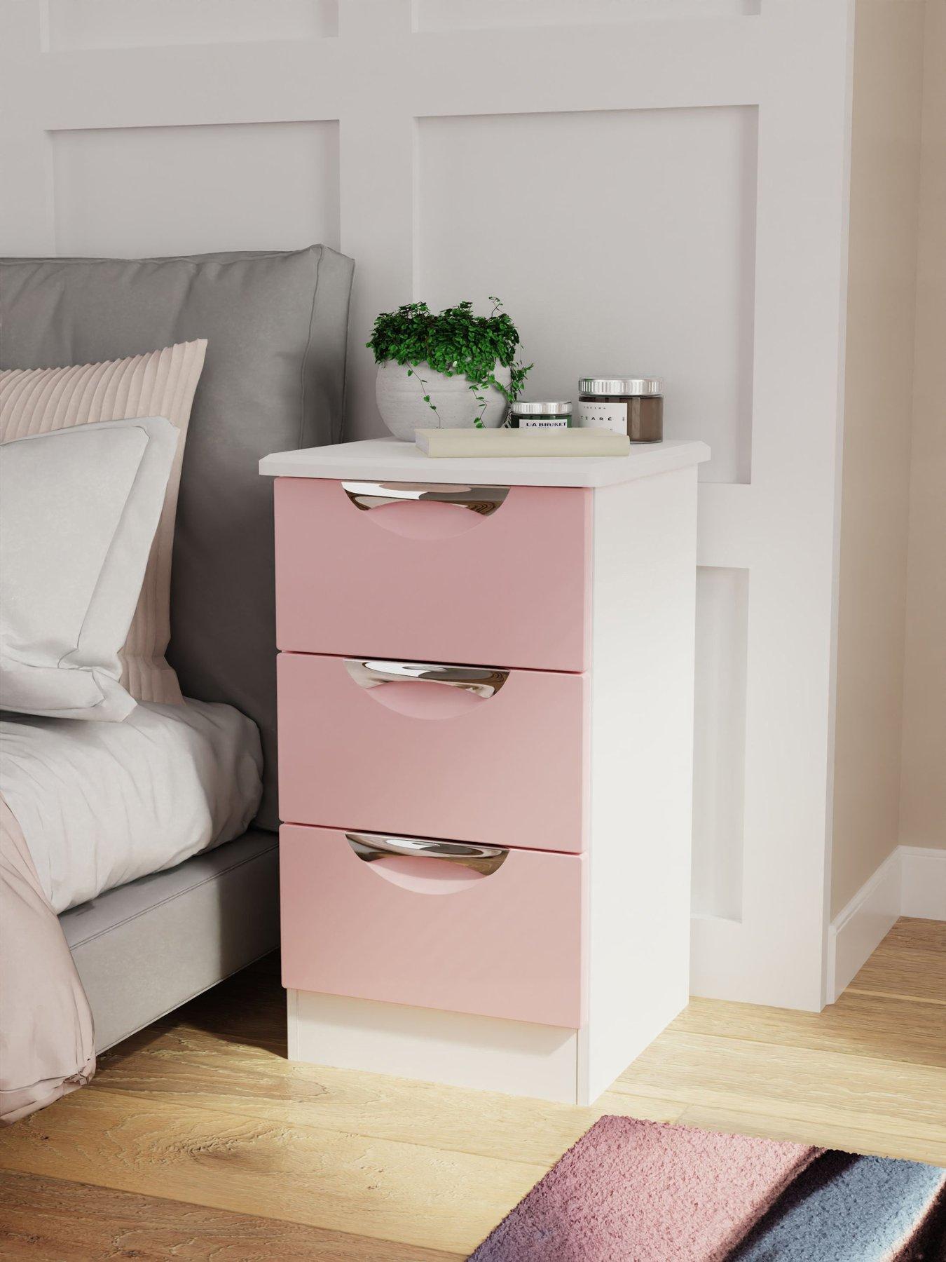undefined Alva Ready Assembled 3 Drawer Gloss Bedside Chest - Pink