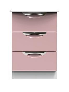 Product photograph of Swift Alva Ready Assembled 3 Drawer Gloss Bedside Chest - Pink from very.co.uk