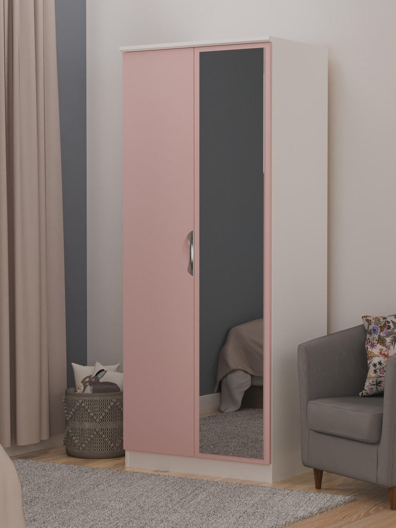 Image 1 of 6 of SWIFT Alva Ready Assembled 2 Door Gloss Mirrored Wardrobe - Pink