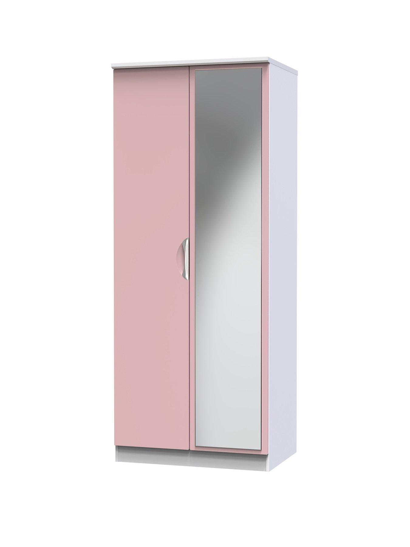 Image 3 of 6 of SWIFT Alva Ready Assembled 2 Door Gloss Mirrored Wardrobe - Pink