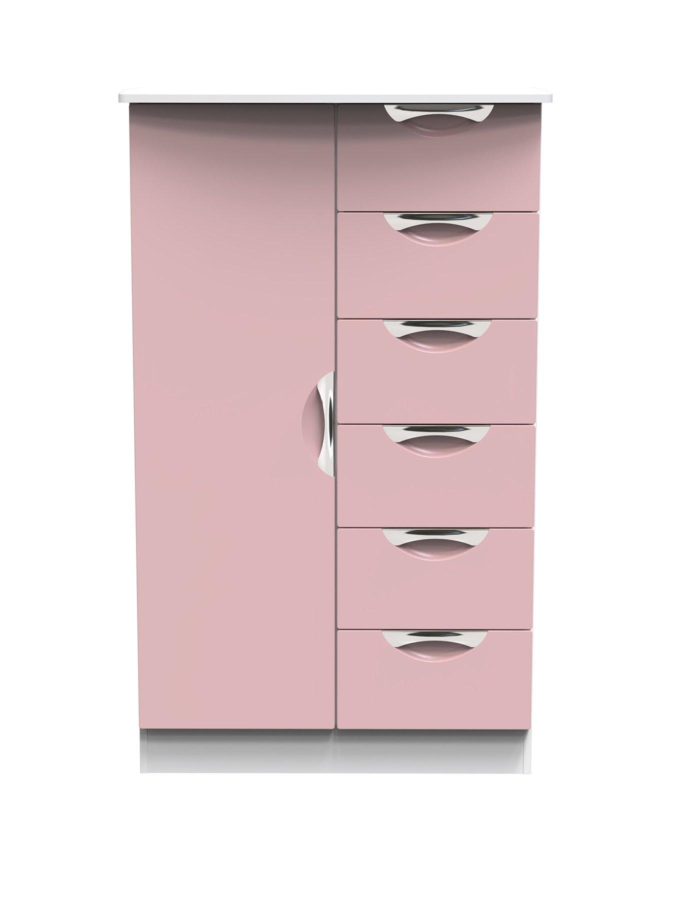 Product photograph of Swift Alva Ready Assembled 1 Door 6 Drawer Compact Midi Wardrobe - Pink from very.co.uk